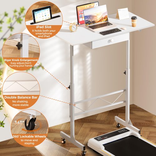GTRACING Small Standing Desk Adjustable Height Small Computer Desk Mobile Portable Rolling Laptop Table with Wheels 32" Computer Workstation Sit Stand Desks Portable Standing Table Treadmill desks