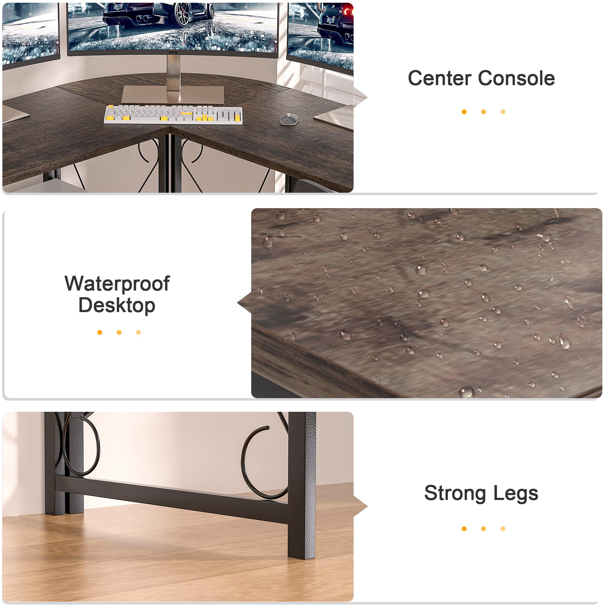 VECELO 59" L Shaped Computer Desk, Corner Computer Desk, Sturdy Home Office Computer Table for Small Space, Writing Desk, Larger Gaming Desk Workstation,Oak Gray