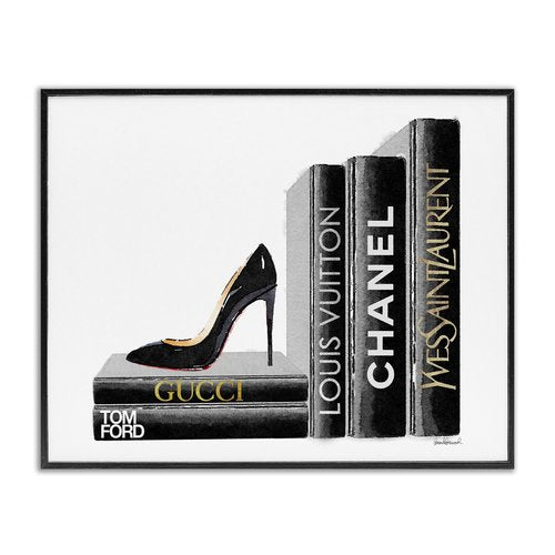 Stupell Industries High Fashion Book Shelf with Stilettos Heel Black Framed Wall Art, 16 x 20, Design by Artist Amanda Greenwood