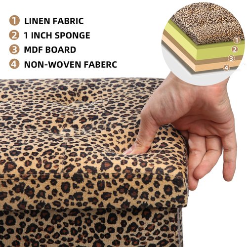 ALASDO Ottoman Storage Ottoman Footrest Stool Small Ottoman with Storage Foldable Ottoman Foot Rest Footstool Bench for Living Room 17x13x13inches Leopard Print