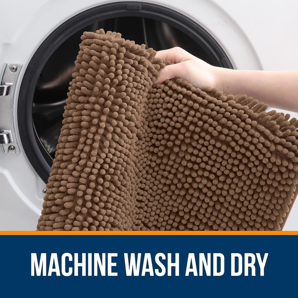 OLANLY Bathroom Runner Rugs - Extra Soft Chenille Bath Mats | 59x20, Quick Dry, Machine Washable, Mocha