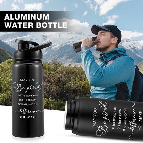Bokon 24 Pack Thank You Inspirational Gifts Reusable Aluminum Water Bottle Bulk Lightweight Leakproof Metal Sports with Lid for Christmas Gym Camping Hiking Back to School Gift(Colorful,17 oz)