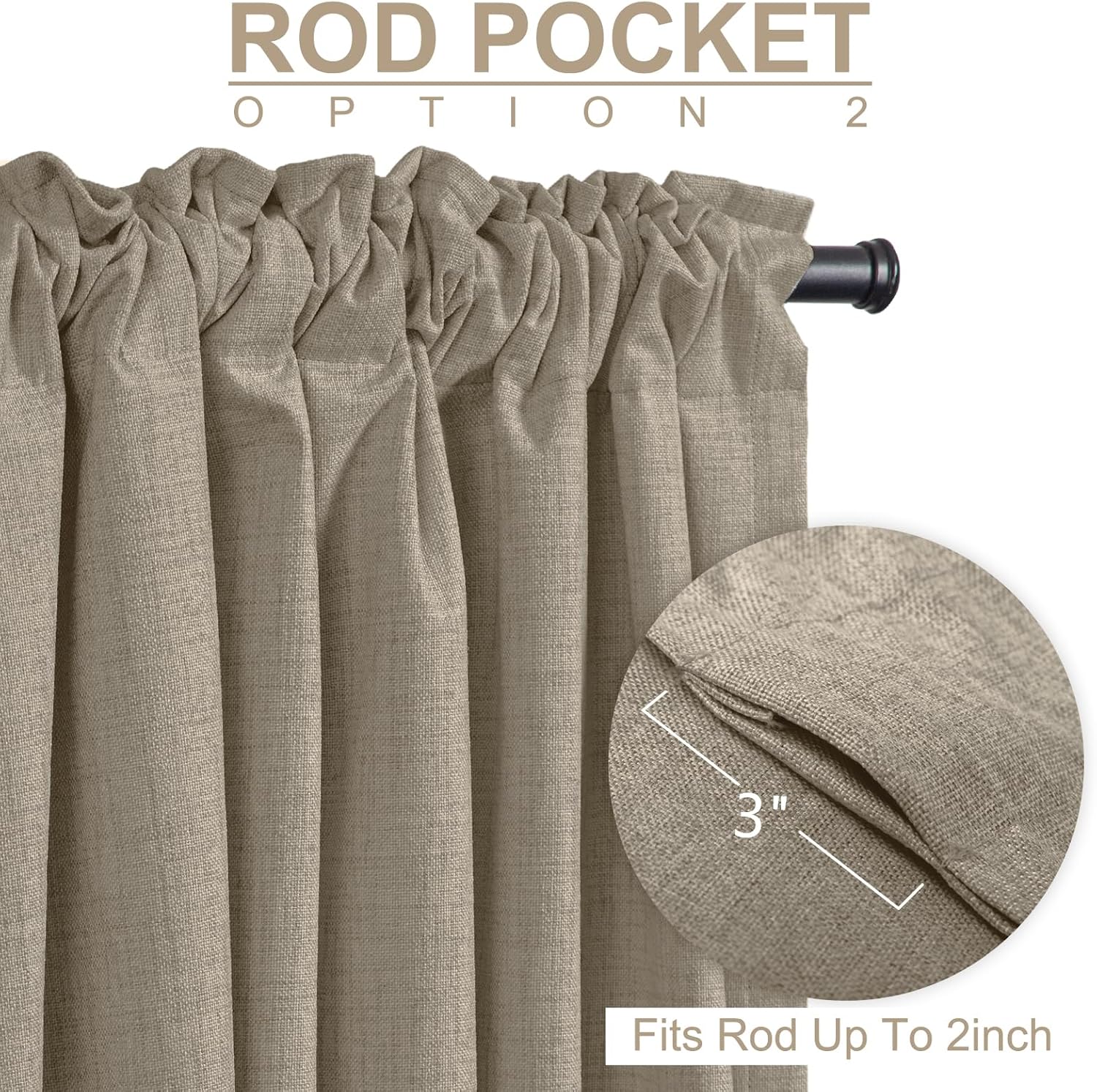 Regine Switzerland Blackout Curtains - 100% Blackout Linen Drapes, Thermal Insulated, 50" W x 102" L, 2 Panels Set