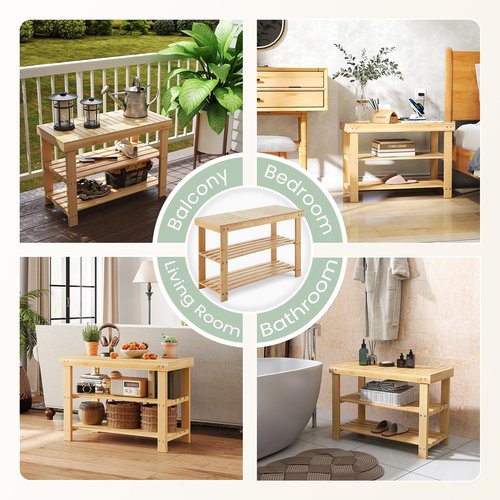 DUMOS Shoe Rack Bench, 3-Tier Bamboo Entryway Benches, Holds Up to 286 lb Storage Organizer, 11.22 x 27.6 x 18 Inches, Suitable for Bedroom Living Room Balcony, Classical Wood