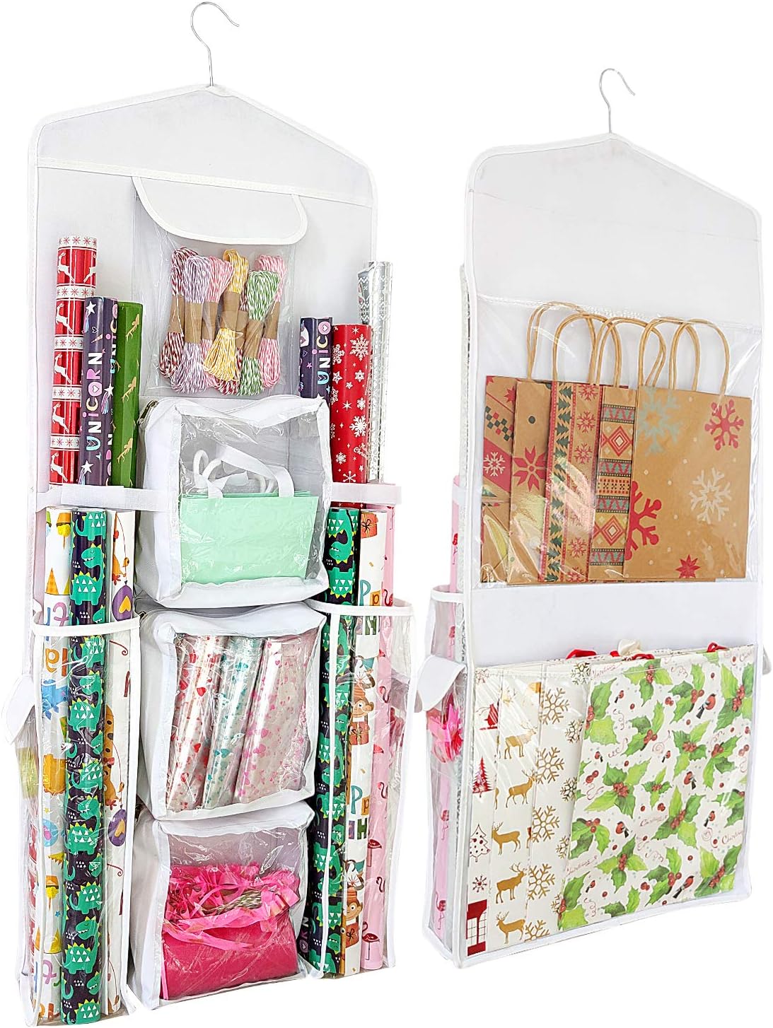 SumDirect Gift Wrap Organizer - Double-Sided Hanging Storage for Wrapping Paper & Gift Bags - White