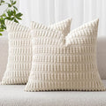 MIULEE Corduroy Throw Pillow Covers - Soft Boho Striped Design | 12x12 Inch Cream White Decor for Sofa & Bed