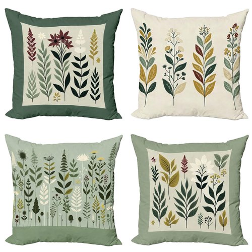 Ambesonne Botanical Throw Pillow Cushion Cover Set of 4, Pleasant Nature Romantic Calm Blossoms Leafy Branches Flourishing, Decorative Accent Double-Sided Printing, 16", Peacock Green Fawn Maroon