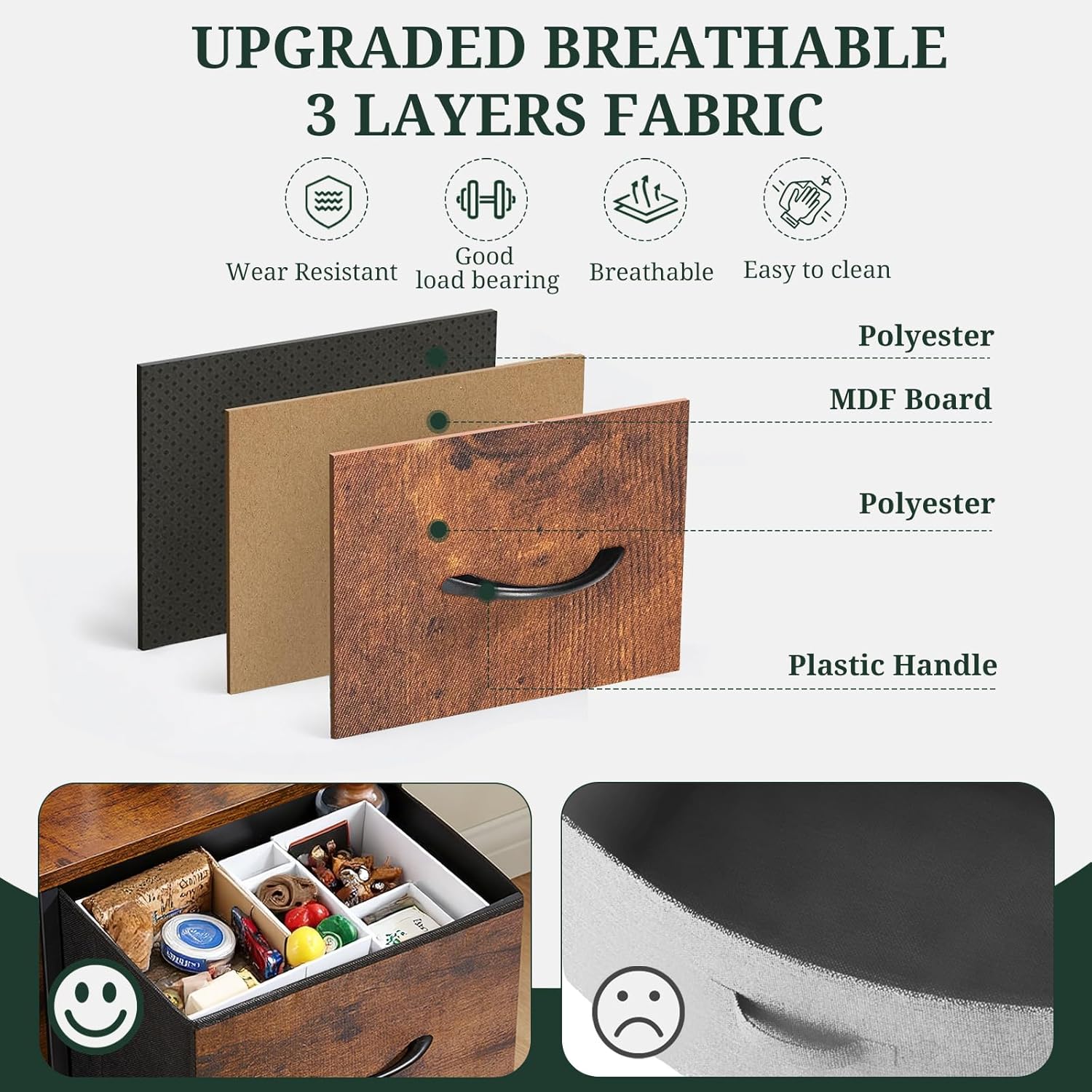 Regine Switzerland 8-Drawer Dresser - Anti-Tip Tall Storage Organizer with Wooden Top & Metal Frame - Brown