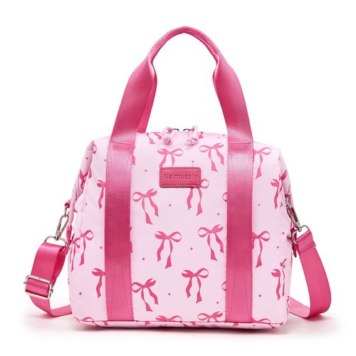 Naimuesly Lunch Bag Women Insulated Lunch Box,Cute Large Lunch bags,Reusable Leakproof Cooler Bag with Adjustable Shoulder Strap, Aesthetic Lunch Tote for Work Office Picnic Pink bow