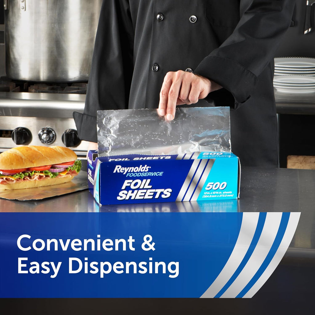 Reynolds Pre-Cut Aluminum Foil Sheets - Perfect for Catering & Concessions | 12 x 10.75 Inches, 500 Ct.