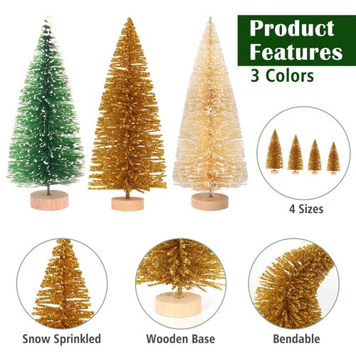 Desktop Miniature Pine Tree Tabletop Christmas Tree Small Pine Tree Decor Christmas Tree Toppers 30pcs(Silver/Gold/Green 30pcs)