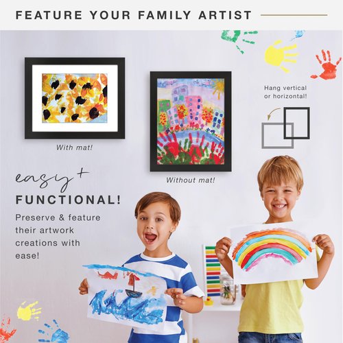 MCS Kids Art Frame 11x14 Matted with 8.5x11 Opening, Black Changeable Magnetic Picture Frame Kids Artwork Storage Display for Walls (1-Pack)