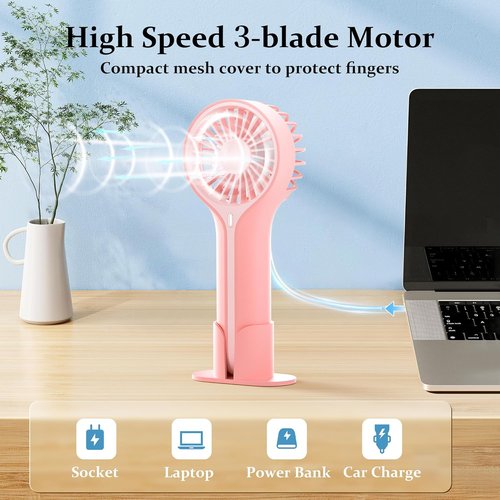 BDXXJ Mini Handheld Fan - Portable USB Rechargeable Design for Makeup & Desk Use - Pink