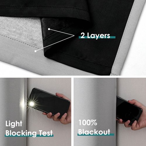 ChrisDowa 100% Blackout Curtains 72 inch Long for Bedroom with Black Liner, 2 Thick Layers Total Blackout Thermal Insulated Grommet Window Curtains 2 Panels Set (Light Grey, 42 x 72 Inch)