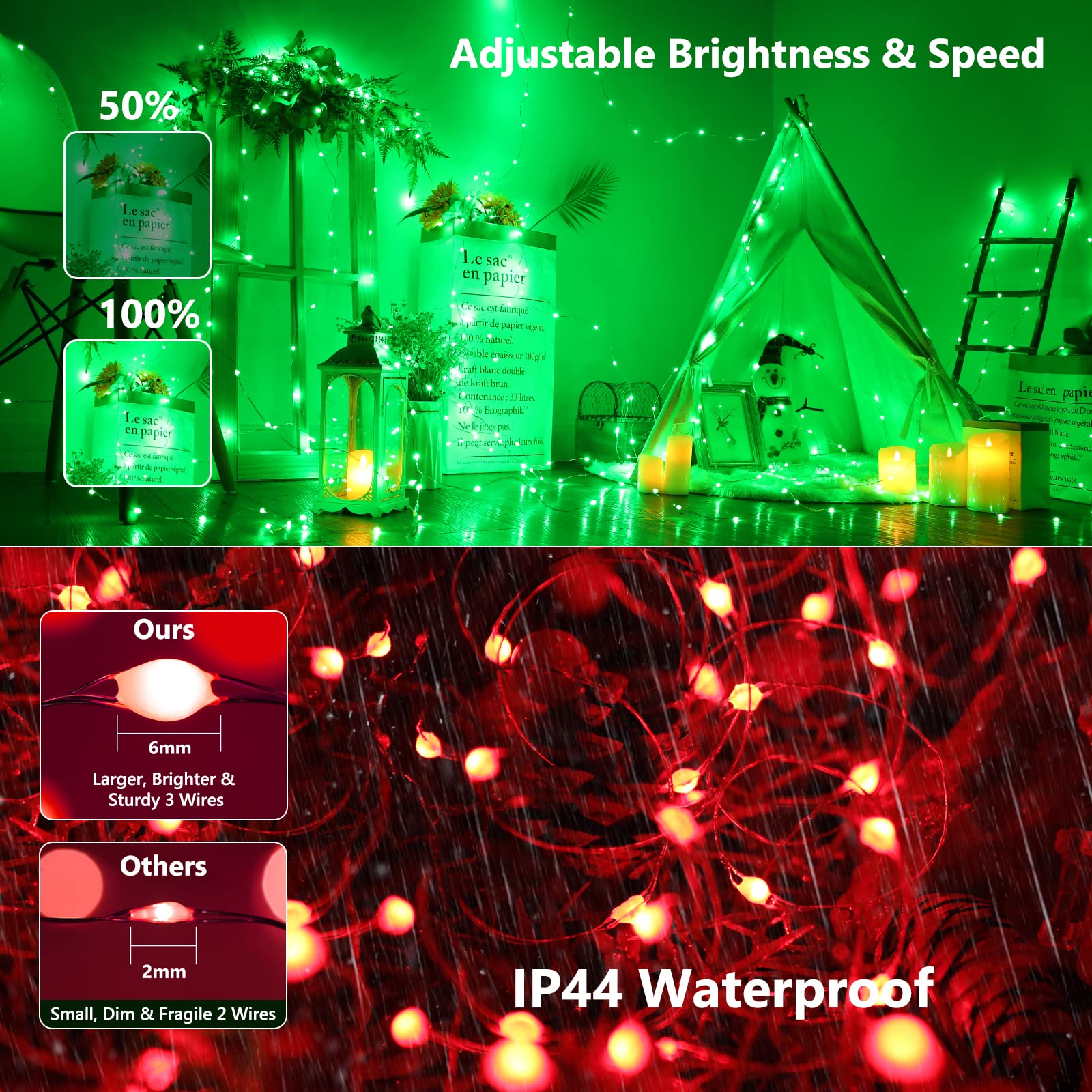 BrizLabs Fairy String Lights - 2 Pack 66ft 200 LED Color Changing Fairy Lights with Remote, Plugin Red White Blue Twinkle Light Rainbow Firefly Starry Light for Xmas Tree Halloween July 4th Easter