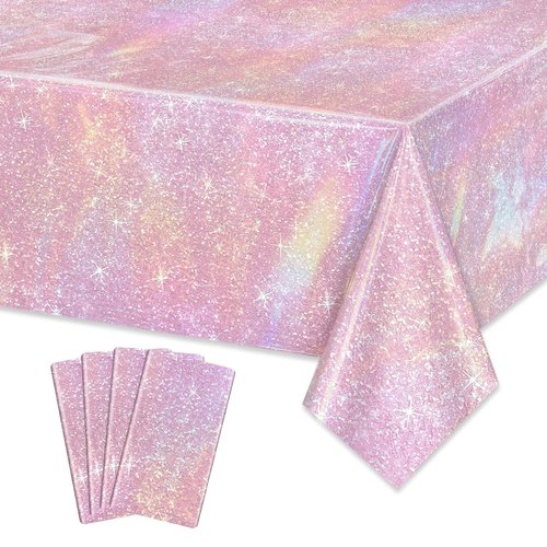 APUXXJUPA Pink Glitter Table Cloth, 4 Pack Light Pink Tablecloths for Girls Young Lady Birthday Party Supplies Bridal Wedding Decorations, 51 x 86 in