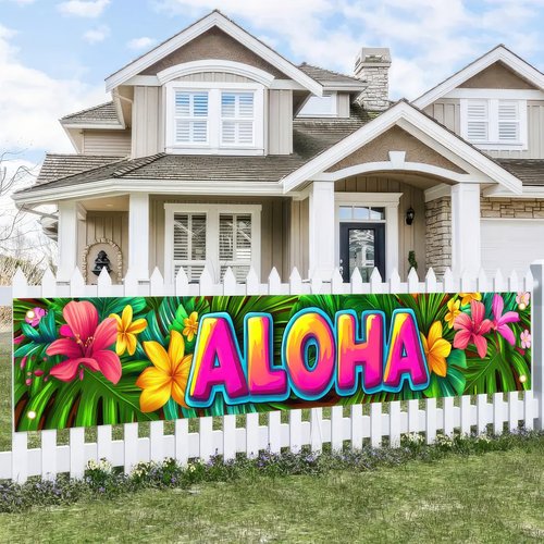 Aloha Backdrop Banner Hello Summer Hawaiian Tropical Theme Supplies Outdoor Banner 118 x 20 inch Party Backdrop Decorations Photo Booth Props Summer Supplies Large Yard Sign