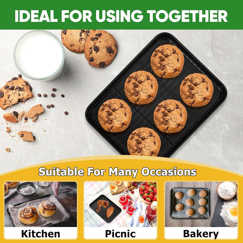 P&P CHEF Nonstick Baking Sheet Pan with Cooling Rack - Easy Clean Oven Tray, Black, 10.4 x 8 Inch