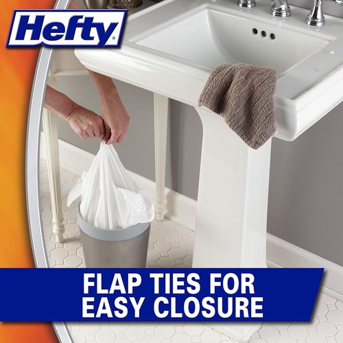 Hefty 4-Gallon Trash Bags - Flap Tie Design for Easy Disposal | 30 Count Pack of 12