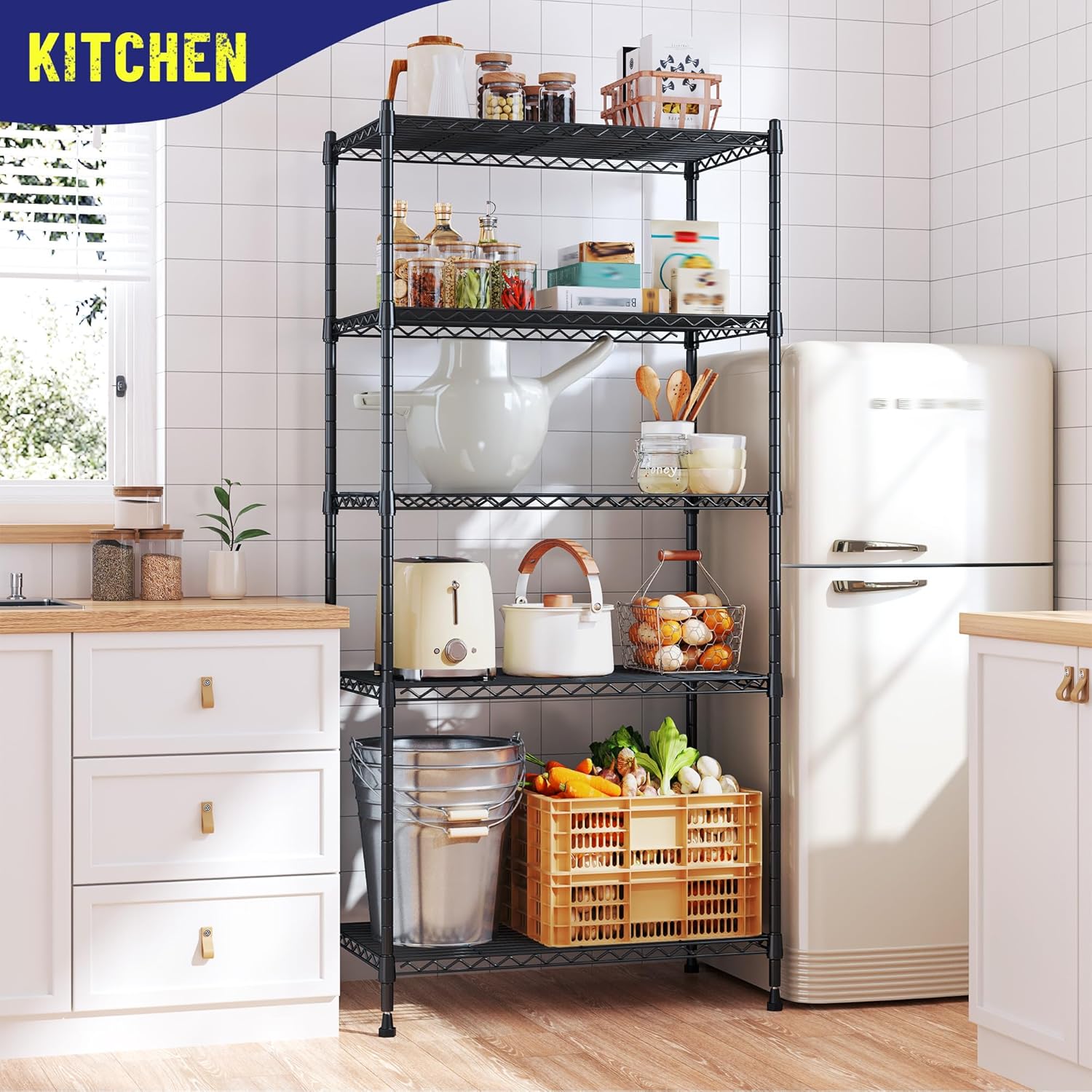 Romorgniz 5-Tier Metal Shelving Unit - Adjustable Wire Storage Rack for Kitchen, Pantry & Closet | 59.4" H x 21.5" W x 13.6" D