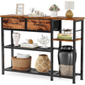 Furnulem 44'' Entryway Table, Industrial Console Sofa Table with Metal Mesh Storage Shelves, Shoe Rack Display Shelf for Front Door, Couch, Kitchen, Fabric Drawers, Rustic Brown