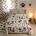 Homewish Dog Paw Print Comforter Set Twin Size,Bone Pattern Bedding Set 2pcs for Kids Teens Girls Boys Room Decor,Pet Animal Quilt Set Cartoon Duvet Insert with 1 Pillowcase