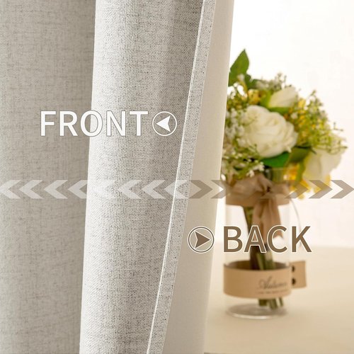 MIULEE Linen Texture Curtains - 100% Blackout Thermal Insulated Drapes | Beige, 52x72 Inch (2 Panels)
