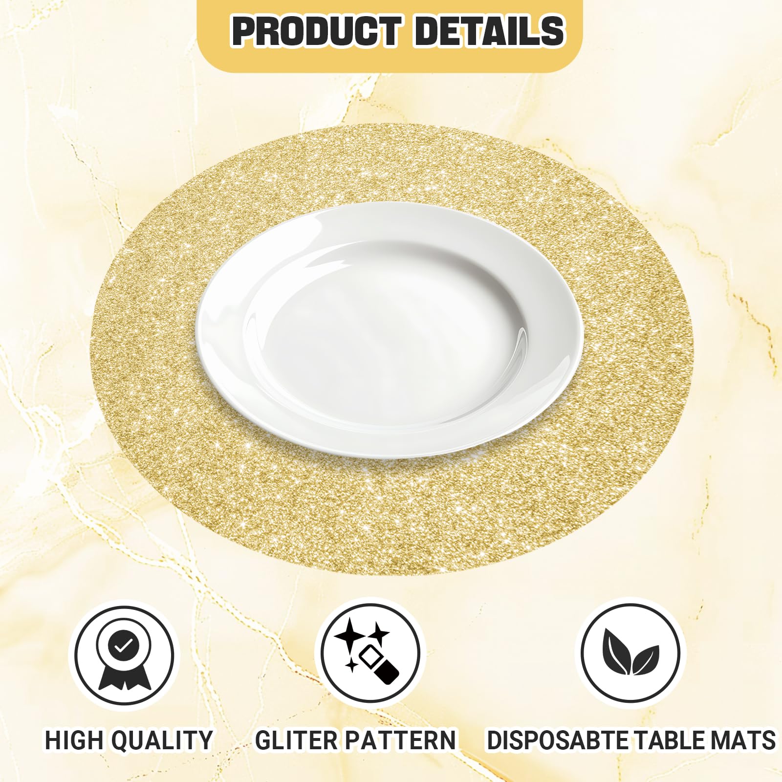 SMUAENSS 100 PCS Rose Gold Paper Placemats Disposable, 13.5" Round Disposable Table Mats, Rose Golden Shiny Table Mats for Birthday Wedding Holiday Party Home Dining Tableware
