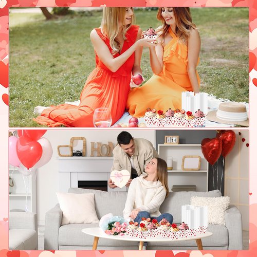 Domensi 100 Pcs Red Heart Cupcake Wrappers Rustic Cupcake Liners Red Baking Cups Baking Liners for Mother's Day Wedding Bridal Baby Shower Birthday Party Supplies Dessert Decoration