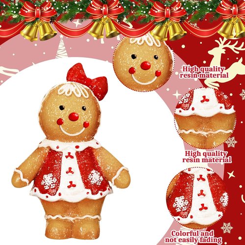 Moucuny Christmas Gingerbread Man Figurines - 2-Piece Resin Decor with Chef Hat & Scarf | Festive Home Kitchen Decoration