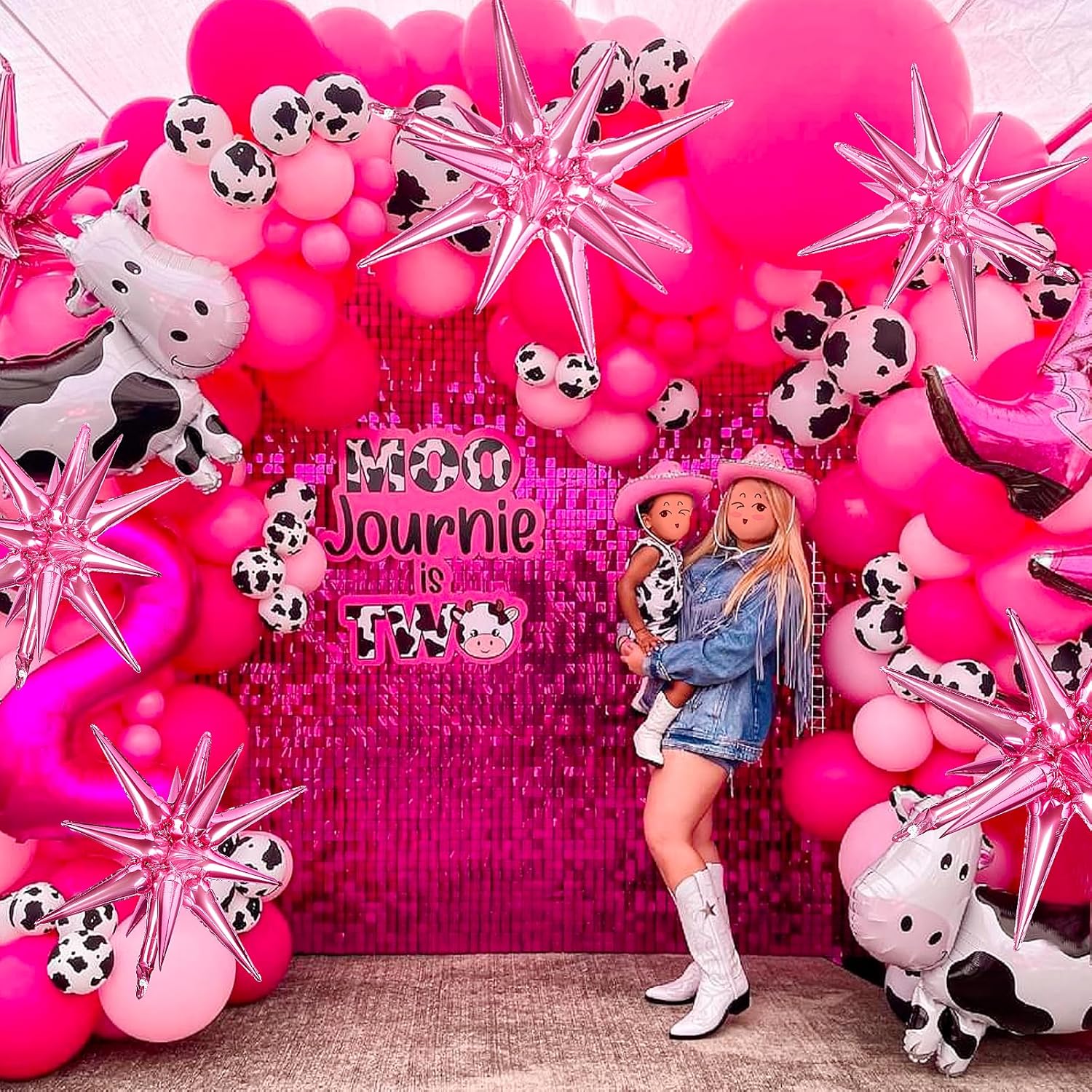 PartyWoo Pearl Pink Star Foil Balloons - 42 Inch Large Mylar Balloons for Birthday & Baby Showers