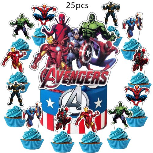 45PCS for superhero Birthday Party Supplies,Avengers Party Decorations Set Include Banner, Balloons, Cake Cupcake Toppers, Tablecloth for Girls Avengers Theme Party