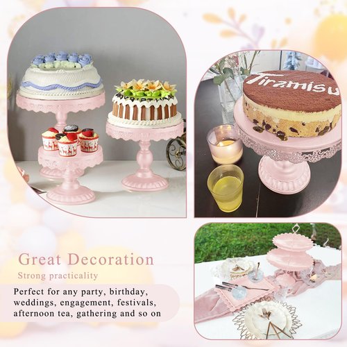 JALANCY Set of 9 Cake Stands Metal Cupcake Stand Set Multiple Styles Candy Fruit Display Tower Dessert Plate Cake Serving Tray for Birthday Party Wedding Anniversary Baby Shower Engagement (Pink)