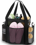 YASONIC Mesh Shower Caddy - Portable 8-Pocket Shower Bag with Double Handles | Black for Dorm & Gym Use