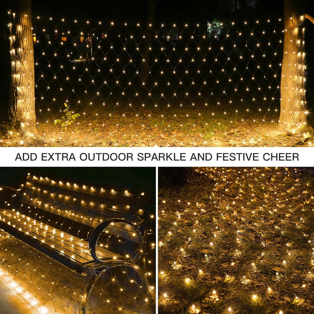 Suddus 360 LED Christmas Net Lights - Waterproof Connectable Green Wire | 12ft x 5ft Warm White Bush Lights