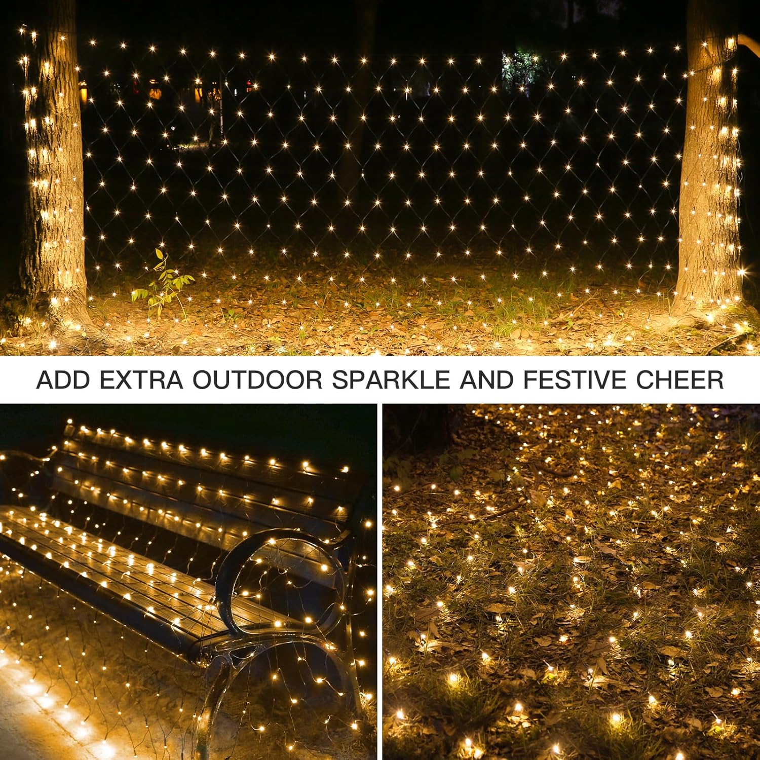 Suddus 360 LED Christmas Net Lights - Waterproof Connectable Green Wire | 12ft x 5ft Warm White Bush Lights