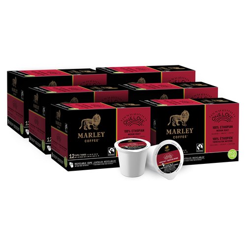 Marley Coffee One Love, 100% Ethiopian, Medium Roast Coffee, Keurig K-Cup Brewer Compatible Pods, 12 Count (Pack of 6)