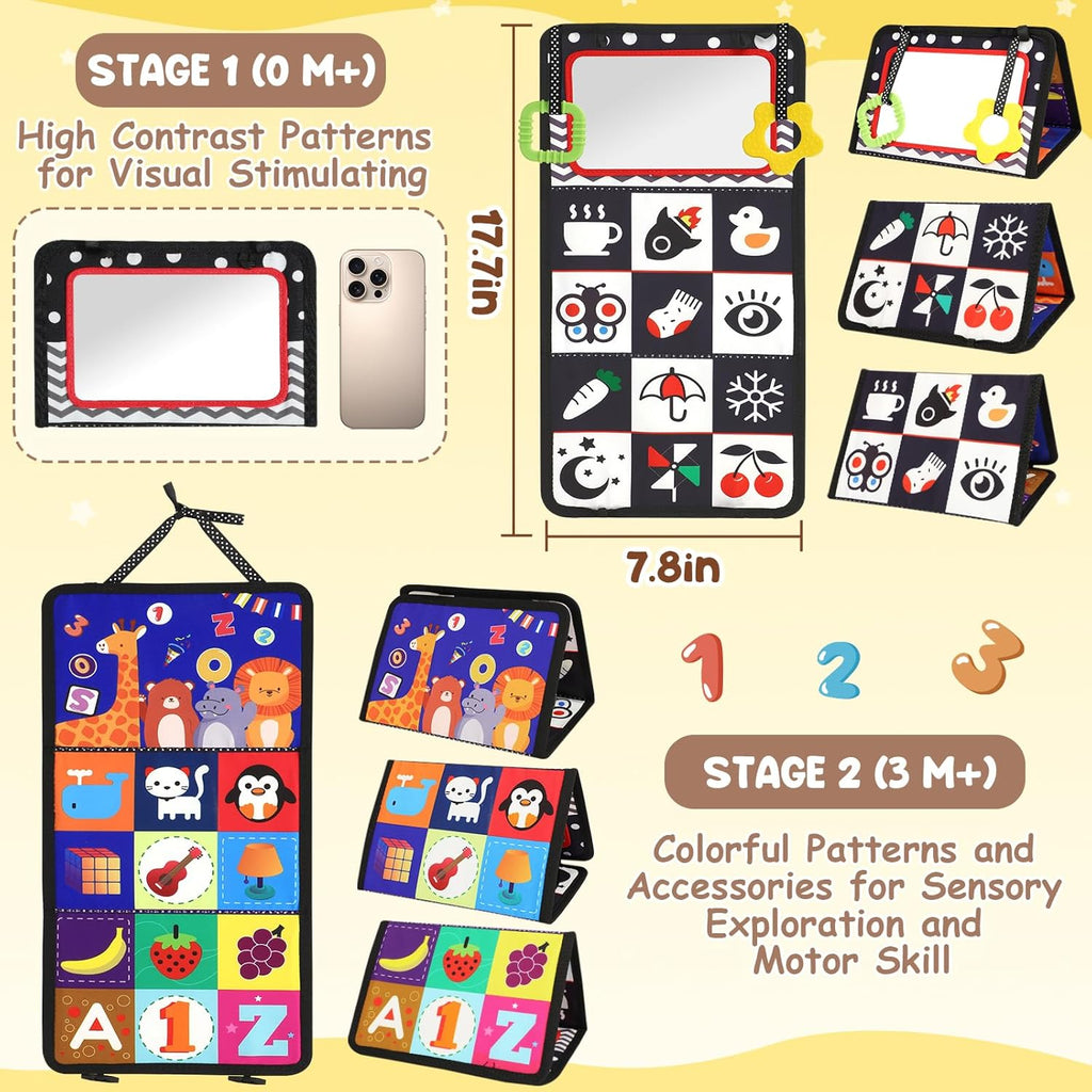 URMYWO Tummy Time Toys - High Contrast Black and White Visual Stimulation Mirror for Infants 0-12 Months