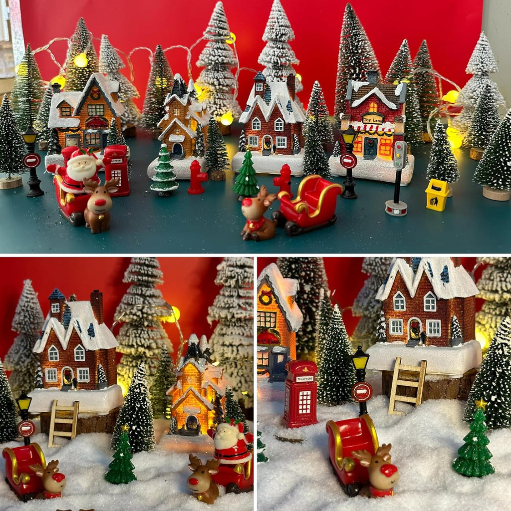 Regine Switzerland Christmas Village Set - LED Light-Up Resin Houses for Festive Indoor Decor | Holiday Scene Collection