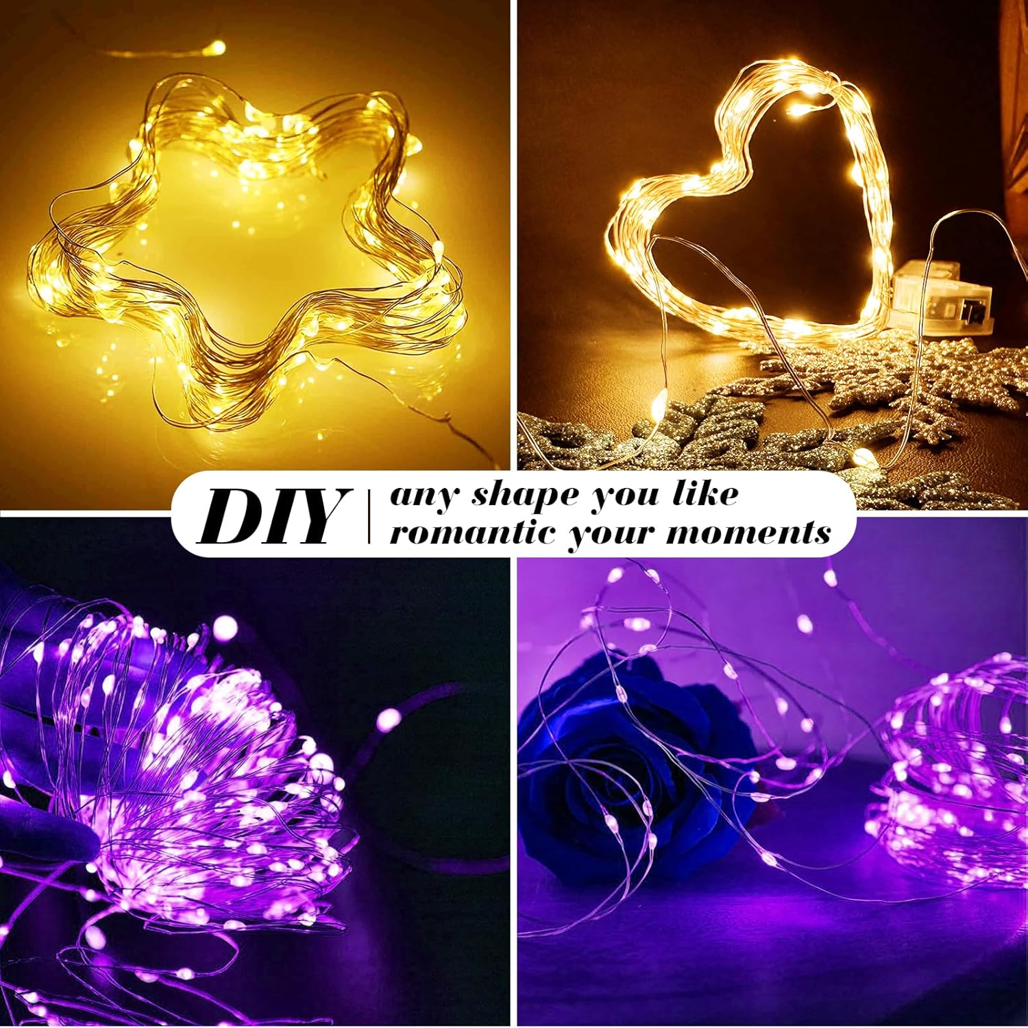 ZGWJ Fairy Lights - 12 Pack Battery Powered, 7Ft Silver Wire, 20 Mini LEDs, 3 Modes | Warm Purple for DIY & Events