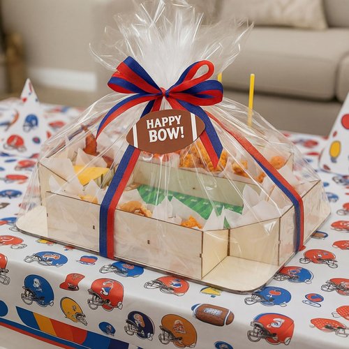 FoldTier Football Charcuterie Board Reusable Wooden Football Stadium Food Tray Sport Party Supplies Kit 50 Pcs Oil-Proof Paper Snack Food Serving Tray for Tailgate Sport Party Table Decorations