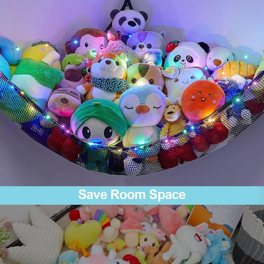 Skiennix Unicorn Castle Stuffed Animal Storage Organizer - LED Light Hanging Hammock | Large Black