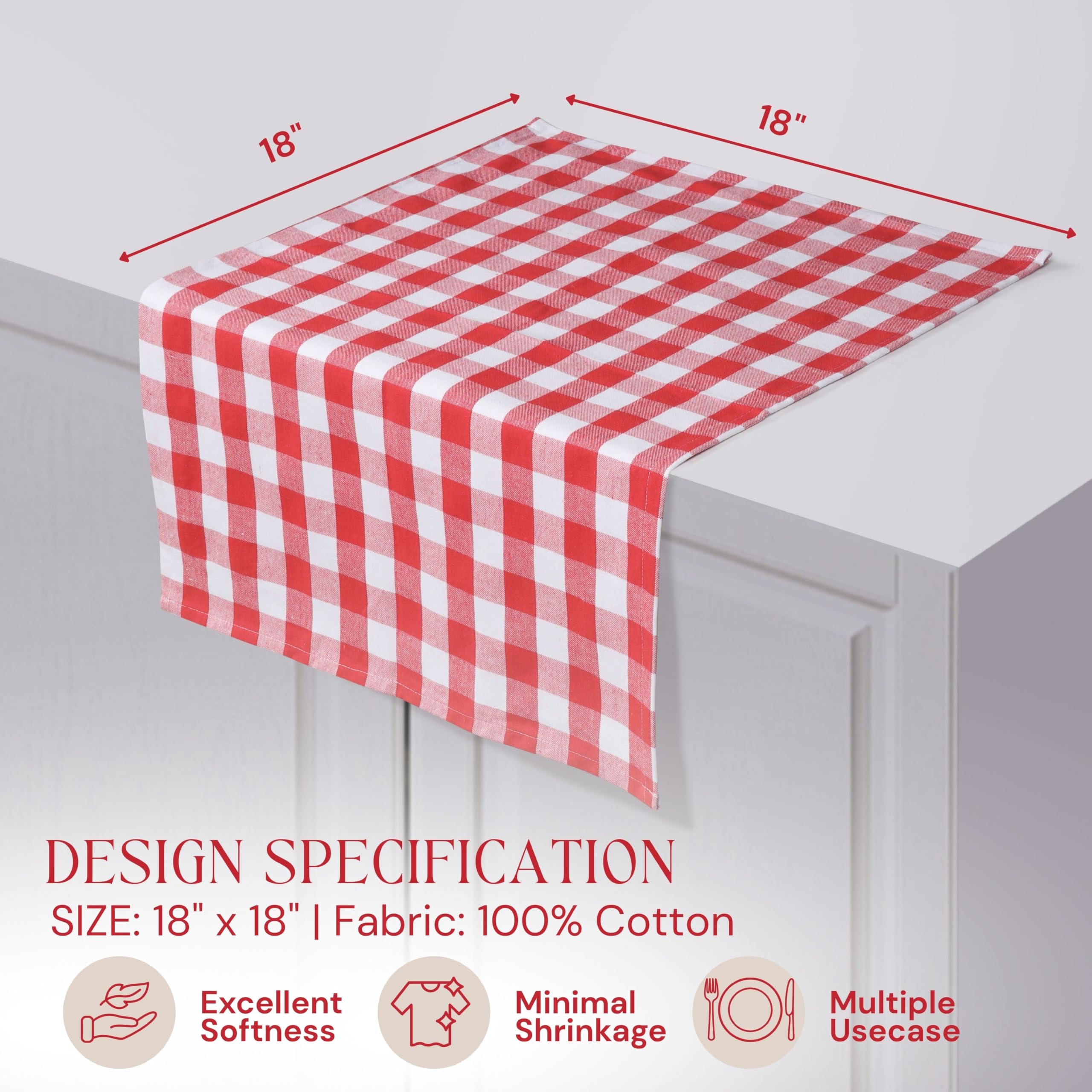 Softopia Cotton Cloth Napkins 18”X18” 100% Cotton Decorative Washable Gingham Buffalo Check Plaid Table Napkin for Kitchen, Party, Wedding, Restaurant & Camping - Red White (Set of 12)