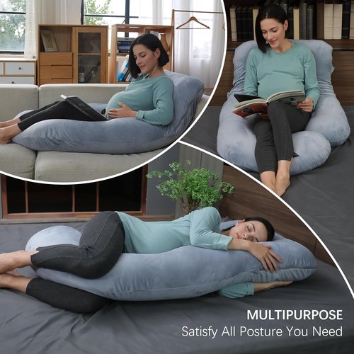 MOON PARK Pregnancy Pillow - 57-Inch U-Shaped Full Body Maternity Support for Back, Legs, Belly - Grey