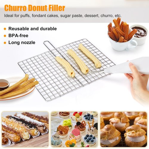 Churro Maker Machine, 3-in-1 Multifunctional Hollow Churros Machine, Churreras para Churros, Stainless Steel Churro/Cookie Making Kit with Piping Bag, 2 Brushes, 10 Discs and 7 Icing Piping Nozzles