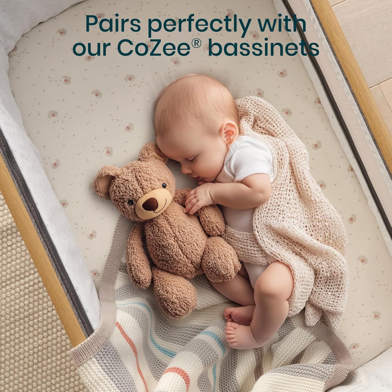 Tutti Bambini 100% Waterproof Bassinet Mattress Protector - Premium 100% Cotton Bassinet Mattress Pad Cover, Soft & Breathable, Machine Washable, Compatible with CoZee® Bassinets (31.8 x 20 in)