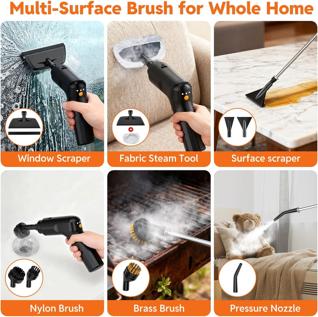 Skiennix Steam Cleaner - Fast Heating Handheld Steamer with 1.6L Tank & 16 Accessories | Ideal for Home & Car Cleaning