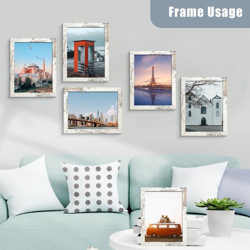BESCRCL 8x10 Picture Frame Set of 6 High Definition Glass, Photo Frame for Wall or Tabletop, Engineered Wood, Distressed White