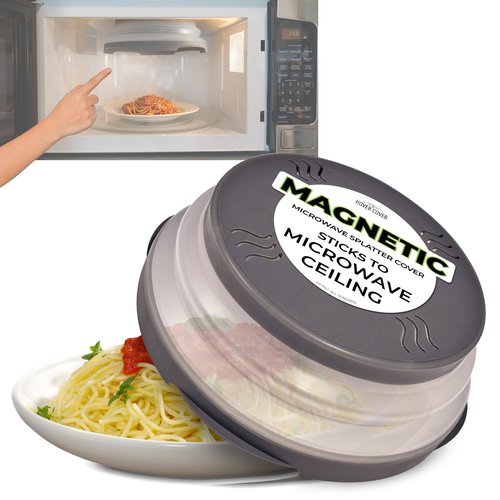 HOVER COVER 2 PACK Magnetic Microwave Splatter Cover with High Power, Strongest Magnetic Grip, Collapsible 12-Inch BPA-Free Food Lid, Vented Plate Guard, Dishwasher Safe, Space-Saving Storage - Gray