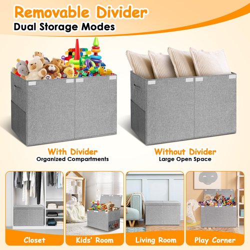 Fineonly Large Toy Box Chest with Lid, Kids Toy Storage Organizer for Boys Girls, Big Toy Bin Basket Extra Large Toy Storage Box for Living Room Playroom Nursery 25"x13"x16"